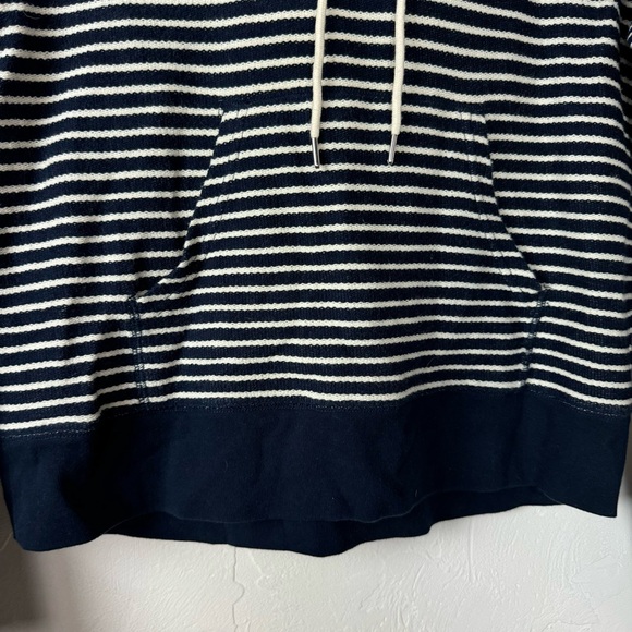 J Crew Hoodie Pullover Sweatshirt Sweater Striped‎ Print Navy Blue Ivory Terry - Picture 3 of 9